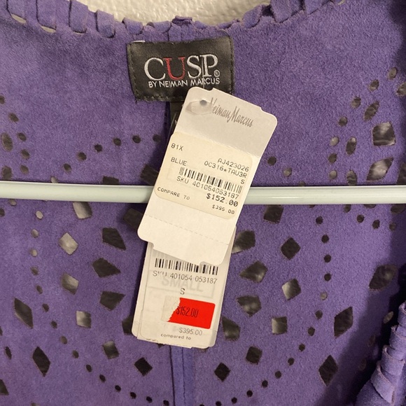NWT Neiman Marcus CUSP purple Suede fringe vest, Sz S - Picture 7 of 13
